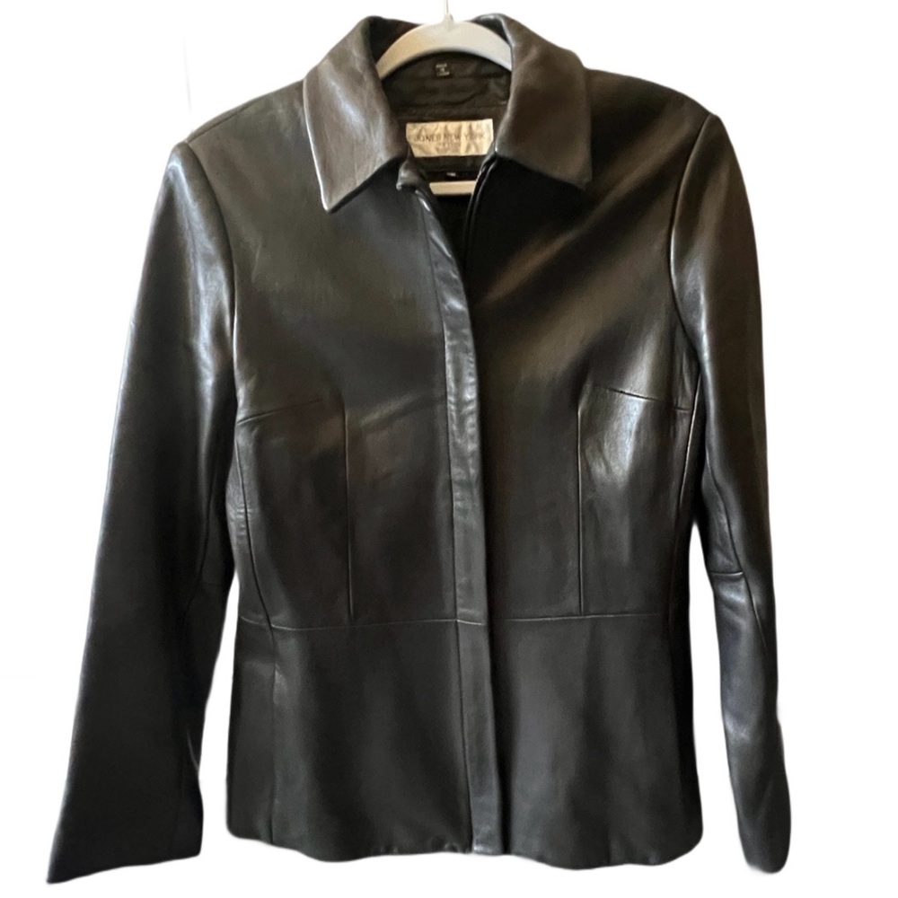 Jones New York Black Thick Leather Jacket - Petite
